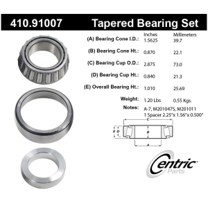 Centric Premium™ Rear Passenger Side Outer Wheel Bearing and Race Set for Dodge W150 - 410.91007