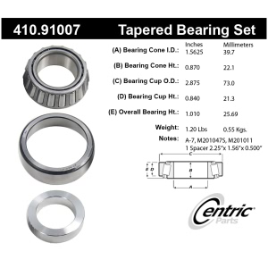 Centric Premium™ Rear Passenger Side Outer Wheel Bearing and Race Set for Chevrolet K10 Suburban - 410.91007