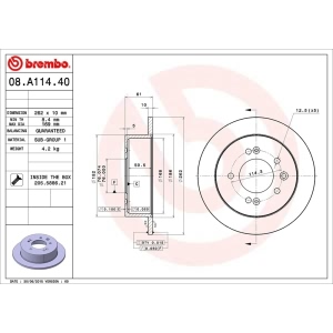 brembo OE Replacement Solid Rear Brake Rotor for 2008 Hyundai Elantra - 08.A114.40