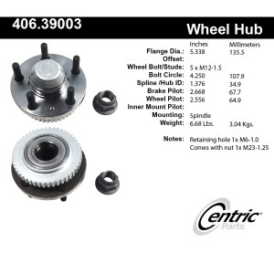 Centric C-Tek™ Front Driver Side Standard Non-Driven Wheel Bearing and Hub Assembly for Volvo 960 - 406.39003E