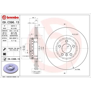 brembo OE Replacement Rear Brake Rotor for 2017 BMW 230i - 09.C396.13