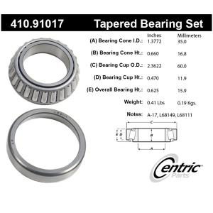 Centric Premium™ Front Driver Side Inner Wheel Bearing and Race Set for Porsche 928 - 410.91017