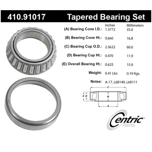 Centric Premium™ Front Driver Side Inner Wheel Bearing and Race Set for 1984 Volvo 245 - 410.91017