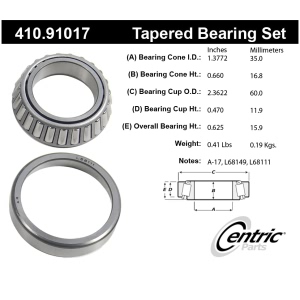 Centric Premium™ Front Driver Side Inner Wheel Bearing and Race Set for 1984 Mercury Marquis - 410.91017