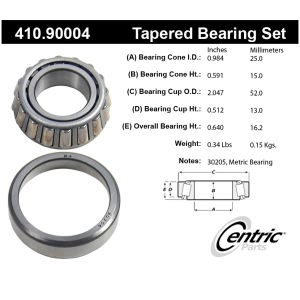Centric Premium™ Front Passenger Side Inner Wheel Bearing and Race Set for Renault Fuego - 410.90004