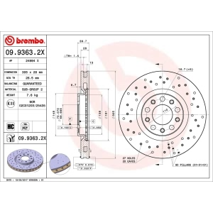 brembo Premium Xtra Cross Drilled UV Coated 1-Piece Front Brake Rotors for 2017 Chrysler 200 - 09.9363.2X