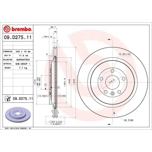 brembo UV Coated Series Rear Brake Rotor for 2019 Ford Explorer - 09.D275.11