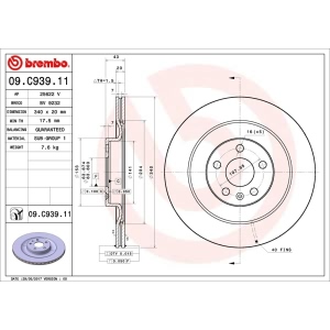 brembo UV Coated Series Vented Rear Brake Rotor for 2019 Volvo XC90 - 09.C939.11