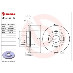 brembo OE Replacement Front Brake Rotor for Kia Sedona - 09.B450.10