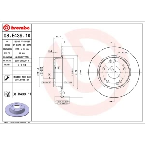 brembo UV Coated Series Solid Rear Brake Rotor for 2004 Acura TSX - 08.B439.11