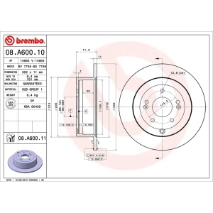 brembo UV Coated Series Solid Rear Brake Rotor for 2007 Hyundai Santa Fe - 08.A600.11