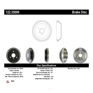 Centric Premium Rear Brake Drum for Smart - 122.35000