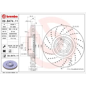 brembo UV Coated Series Drilled Vented Front Brake Rotor for Mercedes-Benz SL550 - 09.B474.11