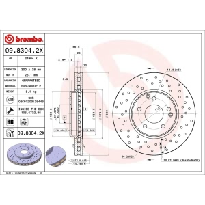 brembo Premium Xtra Cross Drilled UV Coated 1-Piece Front Brake Rotors for 2005 Mercedes-Benz CLK320 - 09.8304.2X