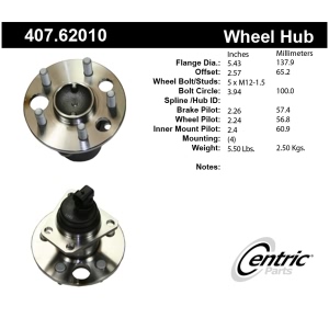 Centric Premium™ Rear Passenger Side Non-Driven Wheel Bearing and Hub Assembly for 1992 Chevrolet Corsica - 407.62010