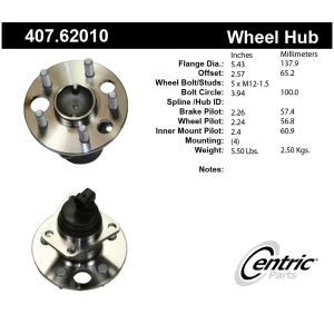 Centric Premium™ Rear Passenger Side Non-Driven Wheel Bearing and Hub Assembly for 1999 Pontiac Sunfire - 407.62010