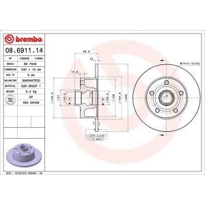 brembo OE Replacement Solid Rear Brake Rotor for 1996 Audi A4 - 08.6911.14