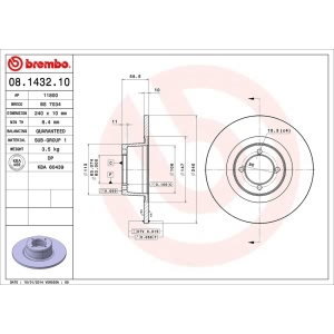 brembo OE Replacement Solid Front Brake Rotor - 08.1432.10