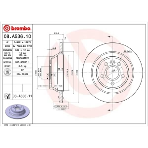 brembo UV Coated Series Solid Rear Brake Rotor for 2007 Volvo S80 - 08.A536.11