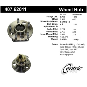 Centric Premium™ Wheel Bearing And Hub Assembly for 1993 Chevrolet Lumina - 407.62011