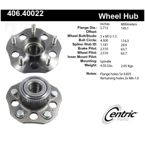 Centric Premium™ Rear Passenger Side Non-Driven Wheel Bearing and Hub Assembly for 1999 Honda Prelude - 406.40022