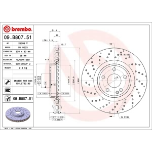 brembo UV Coated Series Drilled Vented Front Brake Rotor for Mercedes-Benz CLA250 - 09.B807.51