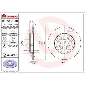 brembo UV Coated Series Solid Rear Brake Rotor for 2007 Audi A4 Quattro - 08.A332.11
