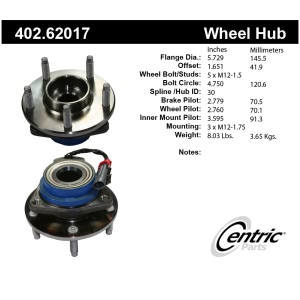 Centric Premium™ Wheel Bearing And Hub Assembly for 1998 Chevrolet Corvette - 402.62017