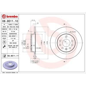 brembo UV Coated Series Solid Rear Brake Rotor for Saab 9-3 - 08.9511.11