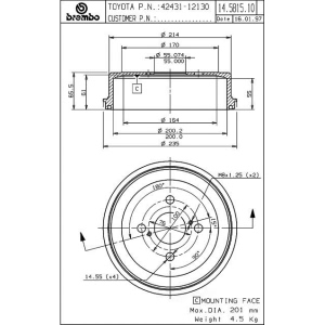 brembo Premium OE Equivalent Rear Brake Drum for 2000 Chevrolet Prizm - 14.5815.10