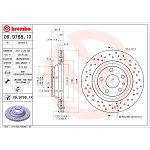 brembo Premium Xtra Cross Drilled UV Coated 1-Piece Rear Brake Rotors for 2008 Audi TT Quattro - 09.9768.1X