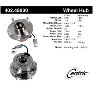 Centric Premium™ Wheel Bearing And Hub Assembly for Suzuki Verona - 402.48000
