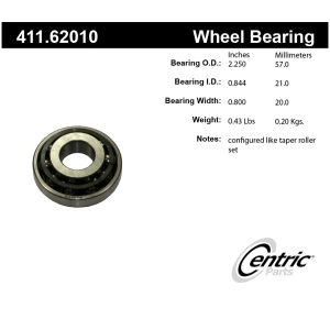 Centric Premium™ Front Driver Side Outer Single Row Wheel Bearing for Cadillac DeVille - 411.62010