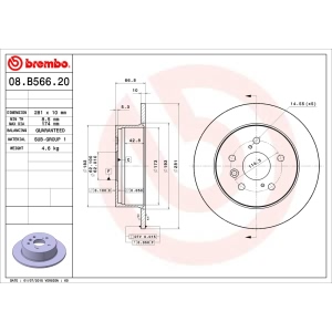 brembo UV Coated Series Rear Brake Rotor for 2016 Toyota Camry - 08.B566.21