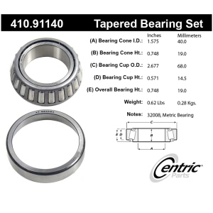 Centric Premium™ Front Passenger Side Inner Wheel Bearing and Race Set for Mercedes-Benz S55 AMG - 410.91140