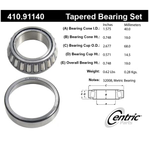 Centric Premium™ Front Passenger Side Inner Wheel Bearing and Race Set for 2005 Mercedes-Benz S430 - 410.91140
