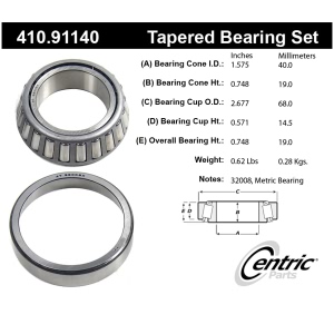 Centric Premium™ Front Passenger Side Inner Wheel Bearing and Race Set for Isuzu Pickup - 410.91140