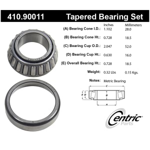 Centric Premium™ Rear Passenger Side Inner Wheel Bearing and Race Set for Eagle Summit - 410.90011
