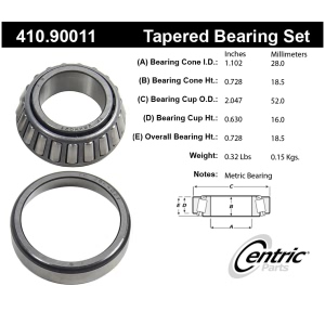 Centric Premium™ Rear Passenger Side Inner Wheel Bearing and Race Set for 1989 Plymouth Colt - 410.90011