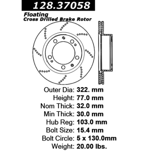 Centric Premium™ OE Style Drilled Brake Rotor for 1991 Porsche 911 - 128.37058