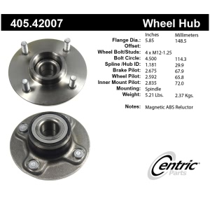 Centric Premium™ Wheel Bearing And Hub Assembly for 2001 Nissan Altima - 405.42007