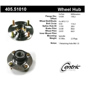 Centric Premium™ Wheel Bearing And Hub Assembly for Hyundai Accent - 405.51010