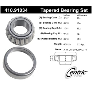 Centric Premium™ Front Driver Side Outer Wheel Bearing and Race Set for 1985 Chevrolet Camaro - 410.91034