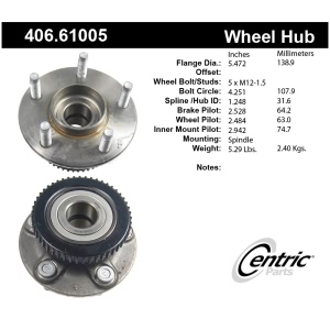Centric Premium™ Wheel Bearing And Hub Assembly for 1992 Lincoln Continental - 406.61005