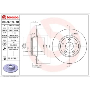 brembo UV Coated Series Solid Rear Brake Rotor for 2011 Audi TT Quattro - 08.9769.11