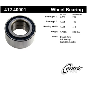 Centric Premium™ Front Passenger Side Double Row Wheel Bearing for 1992 Acura Integra - 412.40001