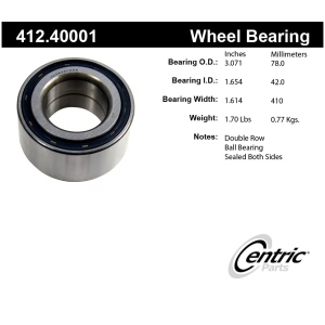 Centric Premium™ Front Passenger Side Double Row Wheel Bearing for 1988 Honda Prelude - 412.40001