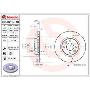 brembo UV Coated Series Front Brake Rotor for Smart - 09.C285.11