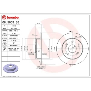 brembo OE Replacement Rear Brake Rotor for 2004 Honda Civic - 08.5803.30