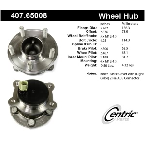 Centric Premium™ Rear Driver Side Non-Driven Wheel Bearing and Hub Assembly for 2017 Ford C-Max - 407.65008